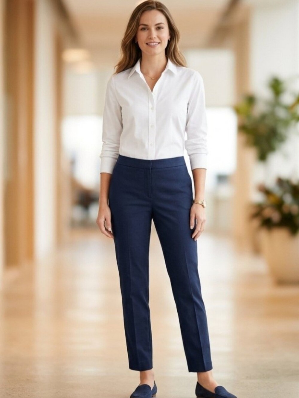 Talbots Chatham Navy Blue Cotton Bi-Stretch Slim Ankle Pants Size 8